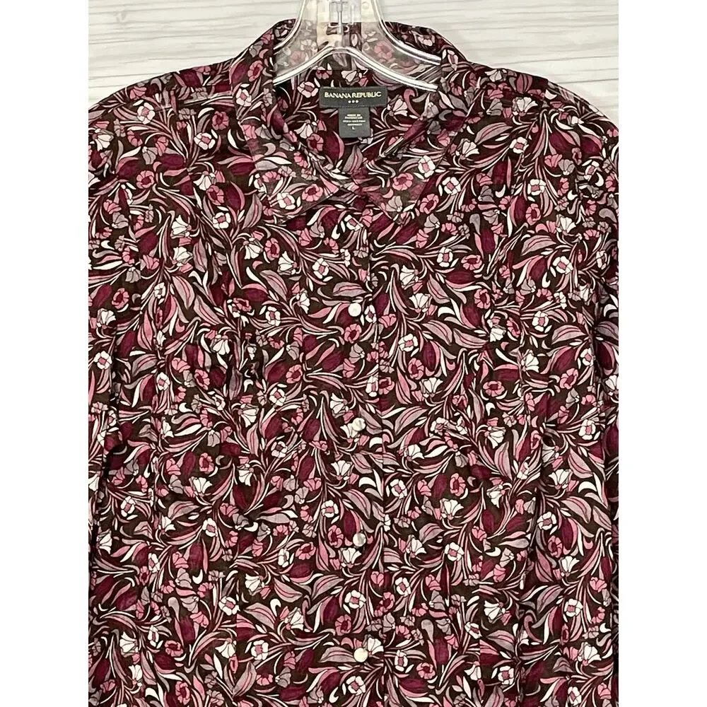 Vintage Banana Republic Shirt Womens Large Floral Sheer Button Up Fall 2007 - Picture 2 of 10